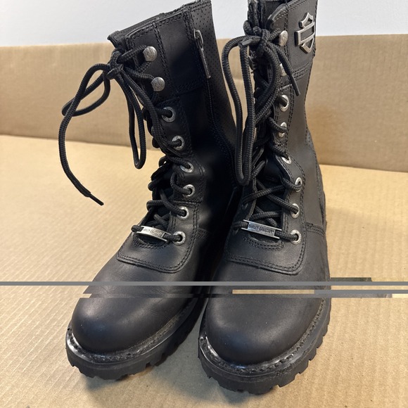 Harley-Davidson Shoes - Harley Davidson Women's Leather Black Boots Lace Zip Size 7, Model 87001